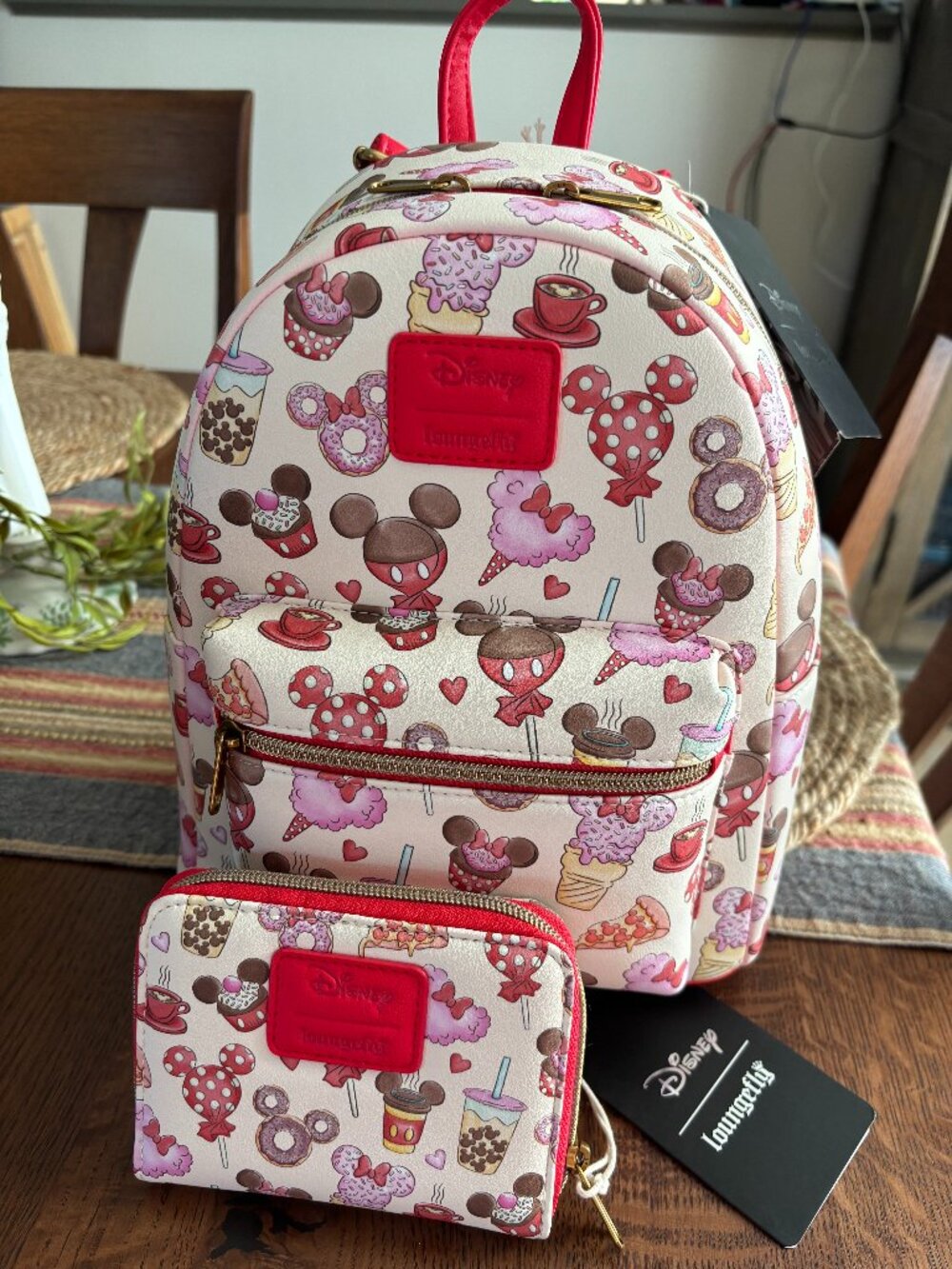 Loungefly Disney Mickey Mouse & Minnie Mouse Treats Mini Backpack and Wallet NWT